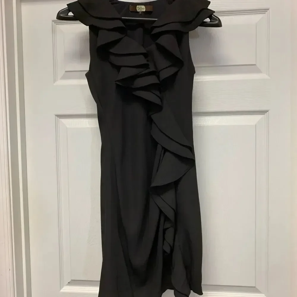 Eva Franco Black Sleeveless Ruffled Dress sz 4 EUC